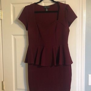 Maroon/Burgundy Plus Size Peplum Dress
